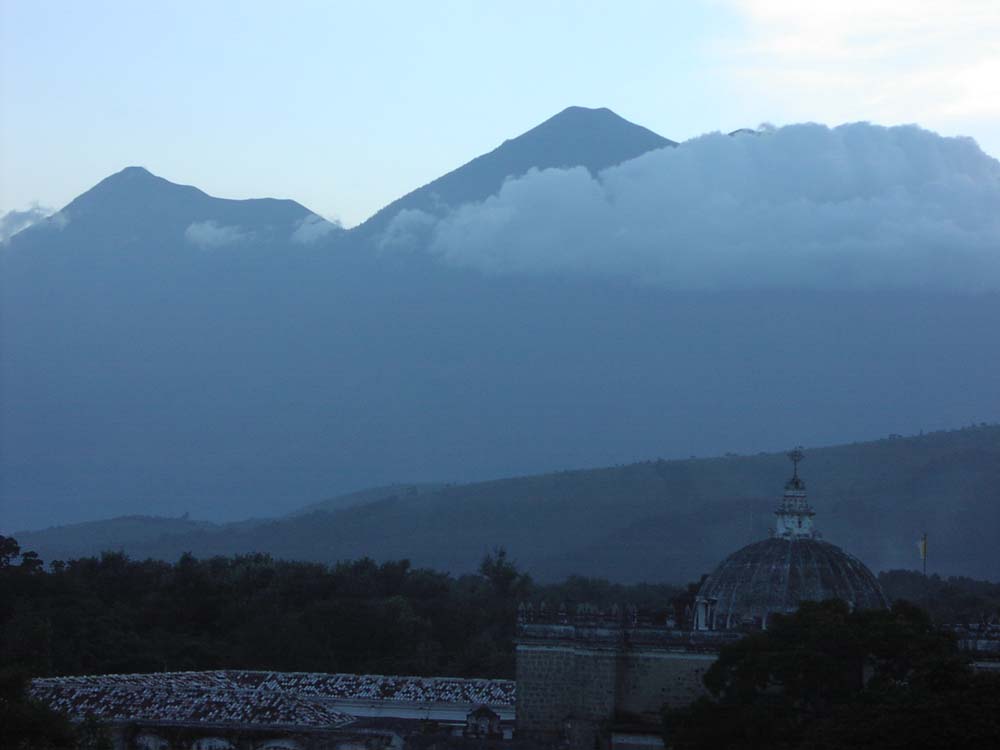 Vocan Fuego and town of Antigua, Guatemala, 2002